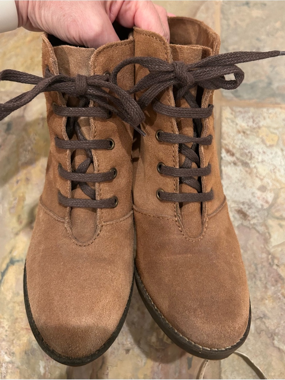 Mango Suede Lace-Up Wedge Booties — Tan, Size 9 - Picture 10 of 10
